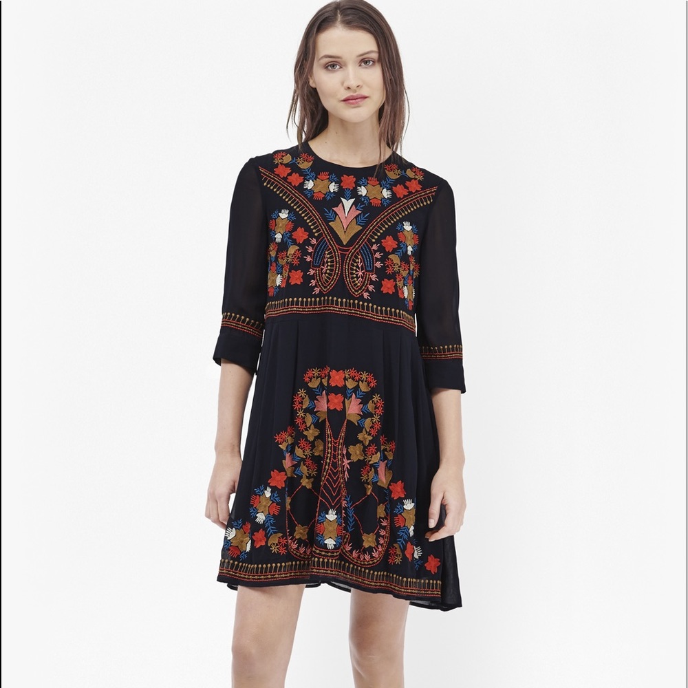 NWT French Connection Kiko Floral Boho Embroidered Dress UK 8/ US 4